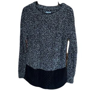 LL Bean Fisherman Knit Sweater Marled Black White SzM
